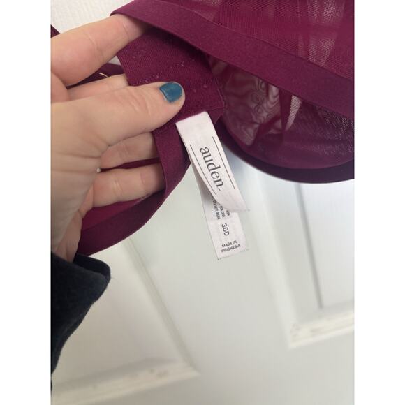 Auden Burgundy Wine Sheer Under Bra Size 36D Unlined Demi Coverage - Picture 4 of 6